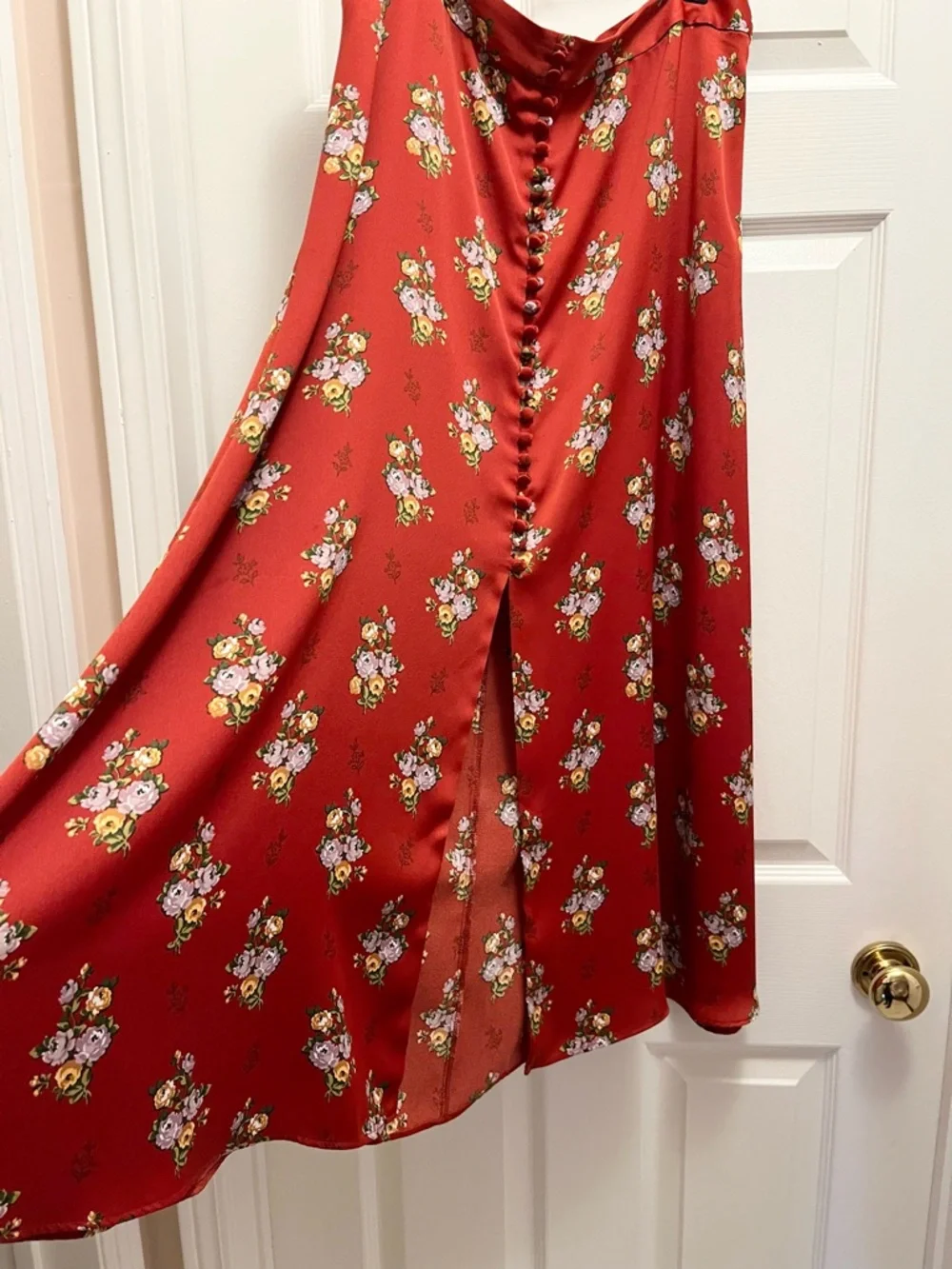 Zara Floral Midi Skirt Button Front Slit A-Line Size XL - Picture 2 of 12